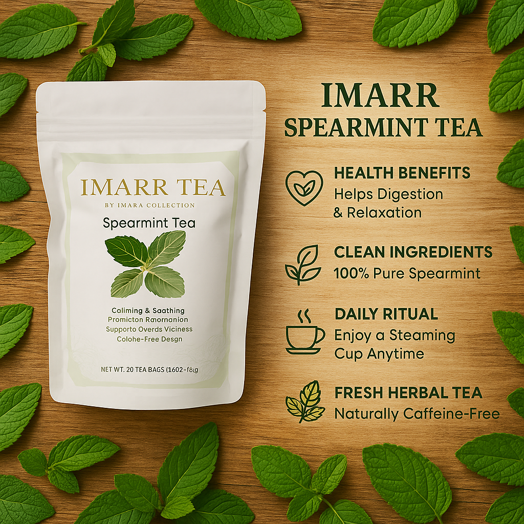 Pure Spearmint Herbal Tea – 30 Tea Bags | Caffeine-Free Daily Mint Tea for Relaxation, Digestion & Wellness | Imarr Tea