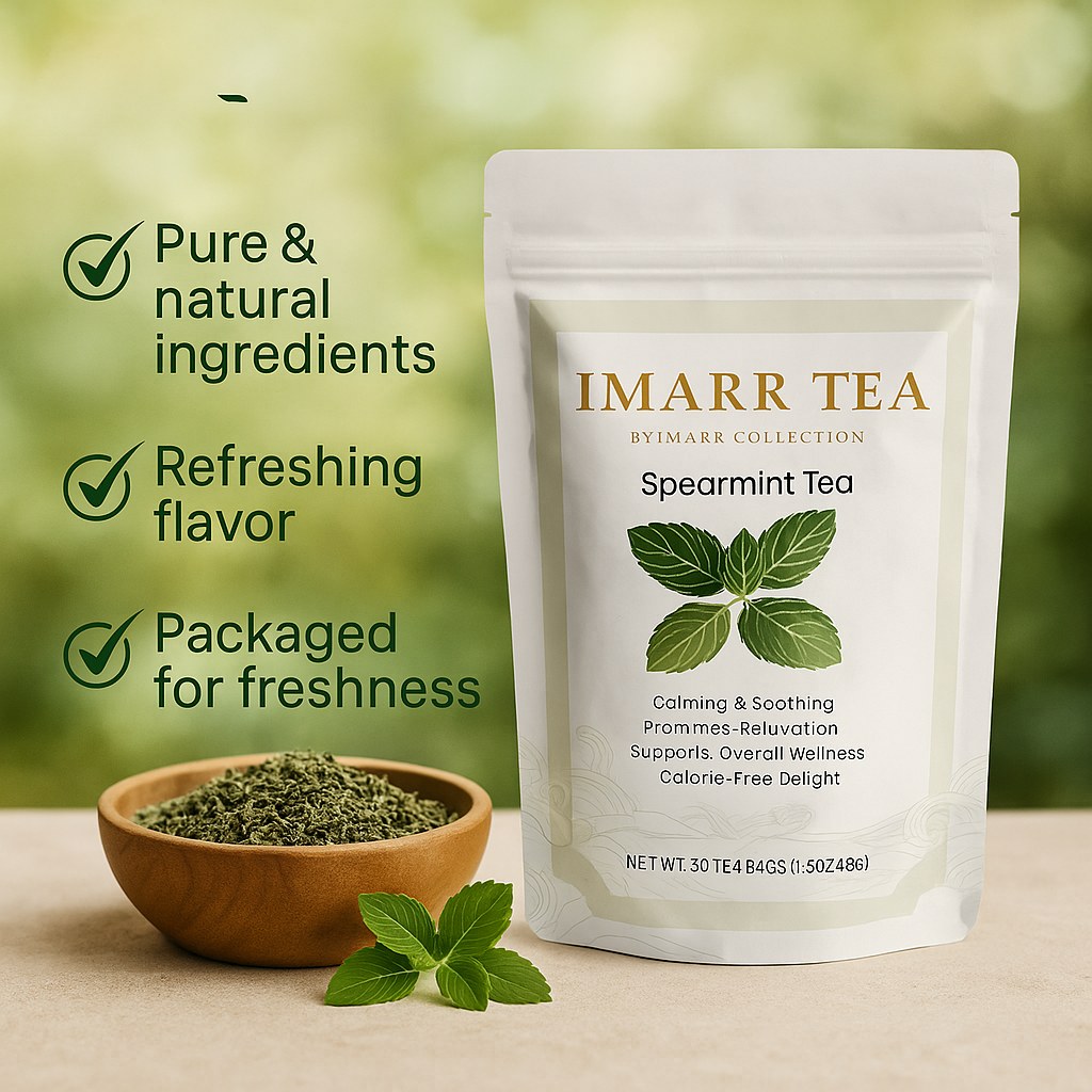 Pure Spearmint Herbal Tea – 30 Tea Bags | Caffeine-Free Daily Mint Tea for Relaxation, Digestion & Wellness | Imarr Tea