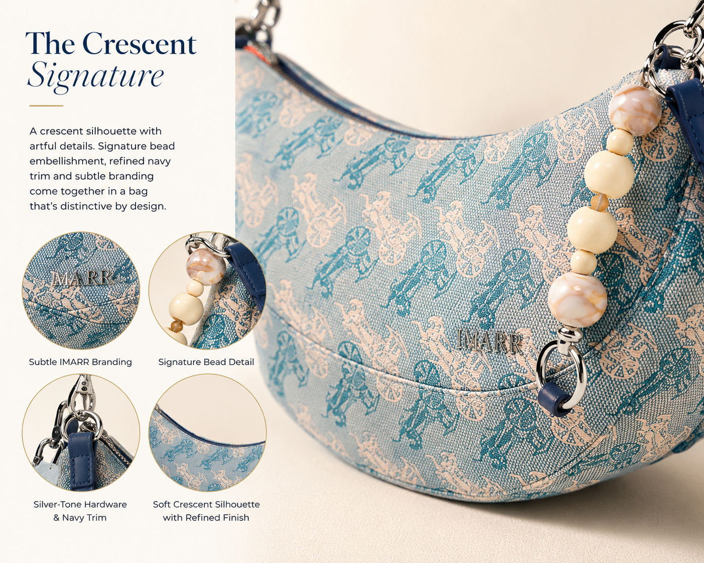 Crescent Luxe Beaded-Handle Shoulder Bag