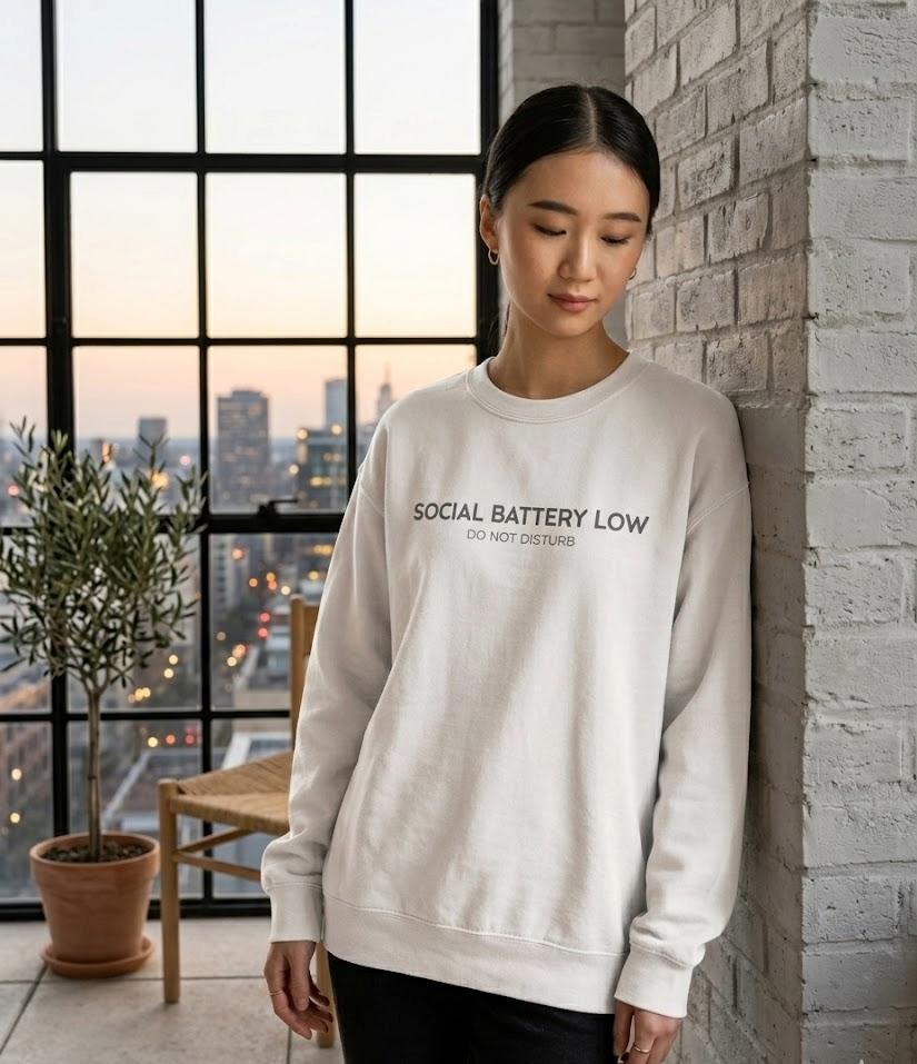 Crewneck Sweatshirt - "Social Battery Low"
